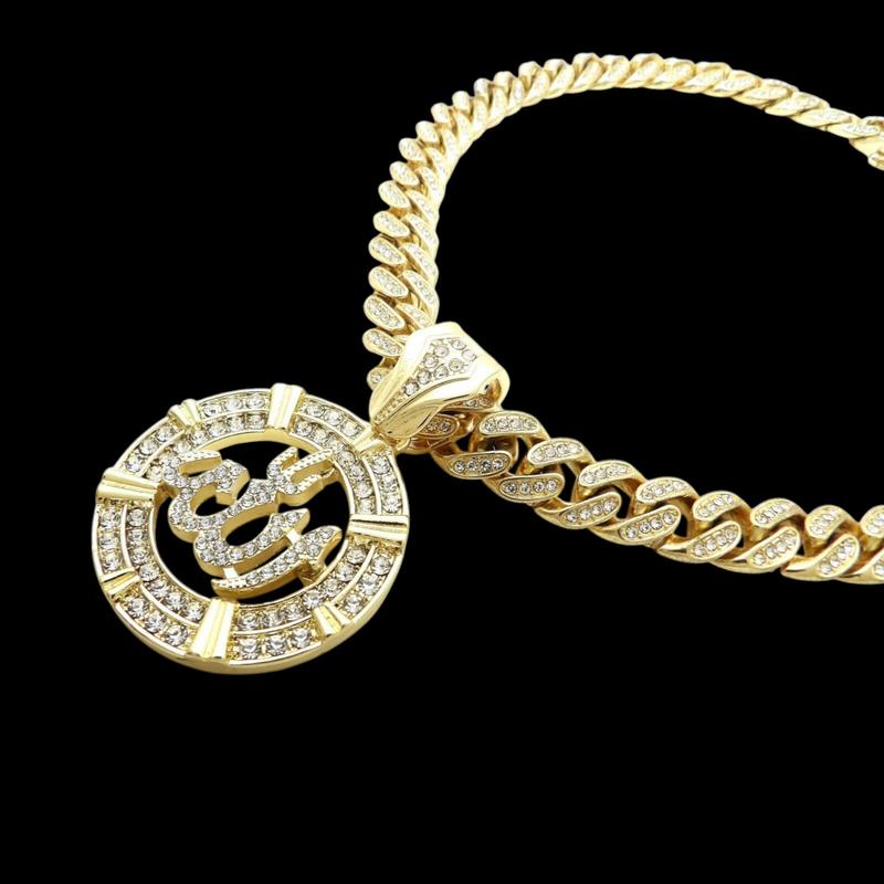 Men's Allah Muslim Religious Medal Gold Plated Pendant 13mm 18" 20" 24" Iced CZ Cuban Chain Necklace Hip Hop Style Fashion Jewelry