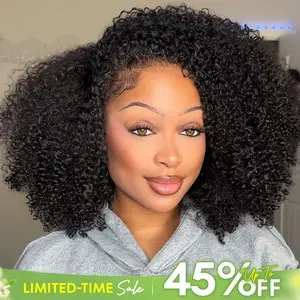 CurlyMe Wear Go Half Wig 250% Density Afro Kinky Curly Natural Black Human Hair Wigs Upgrade With Drawstring Cap Invisible Hairline Seamless Flip Over 3 IN 1 Glueless Install Wigs Beginner Friendly #Summervibes