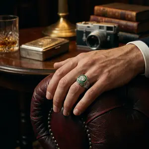 Heavy-duty vintage green diamond ring, European and American court style, moissanite ring for both men and women, niche design, vintage carved emerald, the best gift for girlfriends and friends, perfect for parties