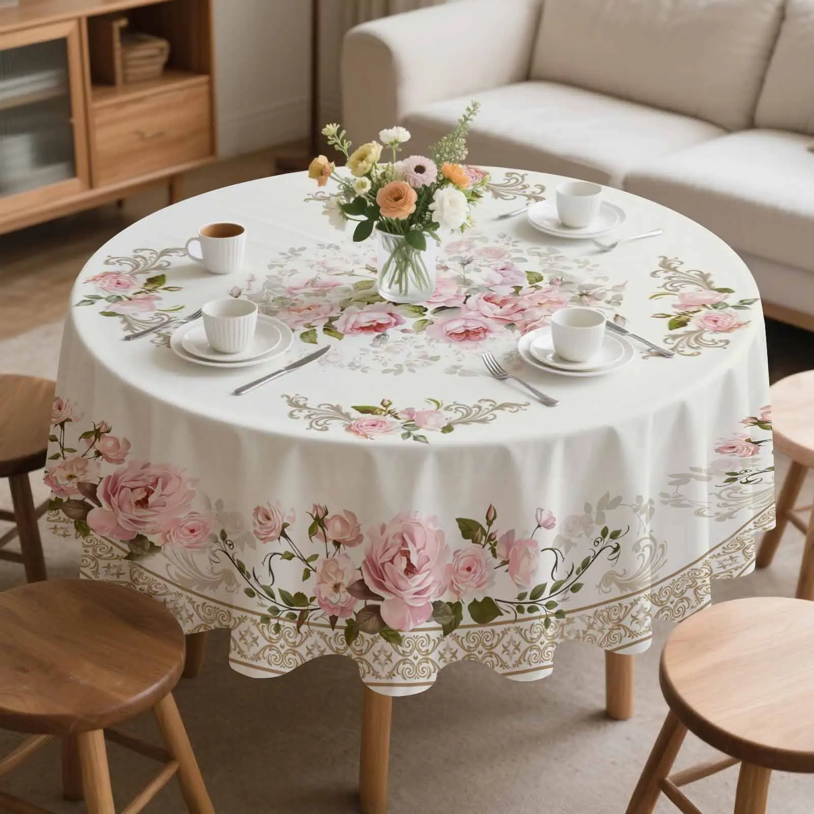 EastJia 1pc Glam Round Polyester Tablecloth - 60x60inches, Elegant Red Peach, Lightweight, Smooth, Durable, Wrinkle-Resistant, Easy to Clean, Machine-Made for Party Dining, Valentine's Day, Tabletop & Room Decor