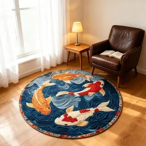 Koi Fish Round Rug, Soft Comfortable Mat for Living Room Sofa, Hand Wash Only, Ideal for Home Decor, Kitchen, Bathroom, Hallway