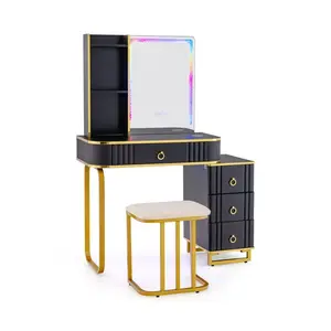 Vanity Table Set with RGB LED Lights and Wireless Charging Station