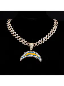 Best-selling in Europe America Alloy Rhinestone Lightning NFL Team Men's Fashion Full-Rhinestone Pendant Hip-Hop Necklace Accessory