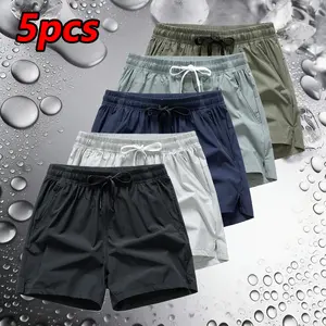 Men’s 5-Pack Quick-Dry Lightweight Breathable Beach Swim Shorts - With Pockets and Elastic Waistband Drawstring - Suitable for Everyday Casual Wear