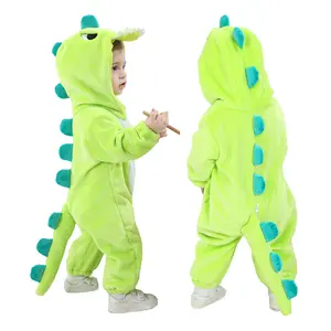 TONWHAR Light Green Dinosaur Children's Cute Costume for Fall Soft Eco-friendly Kids One Piece Onesie Baby Animal Onesie Boys Girls Kids Hooded Jumpsuit with Tail