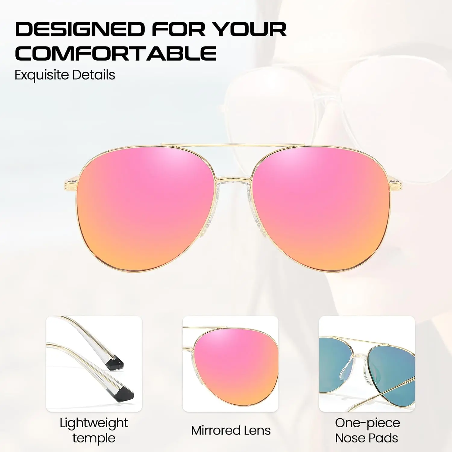 Tangle Free Aviator Sunglasses for Women Men Polarized Sun 