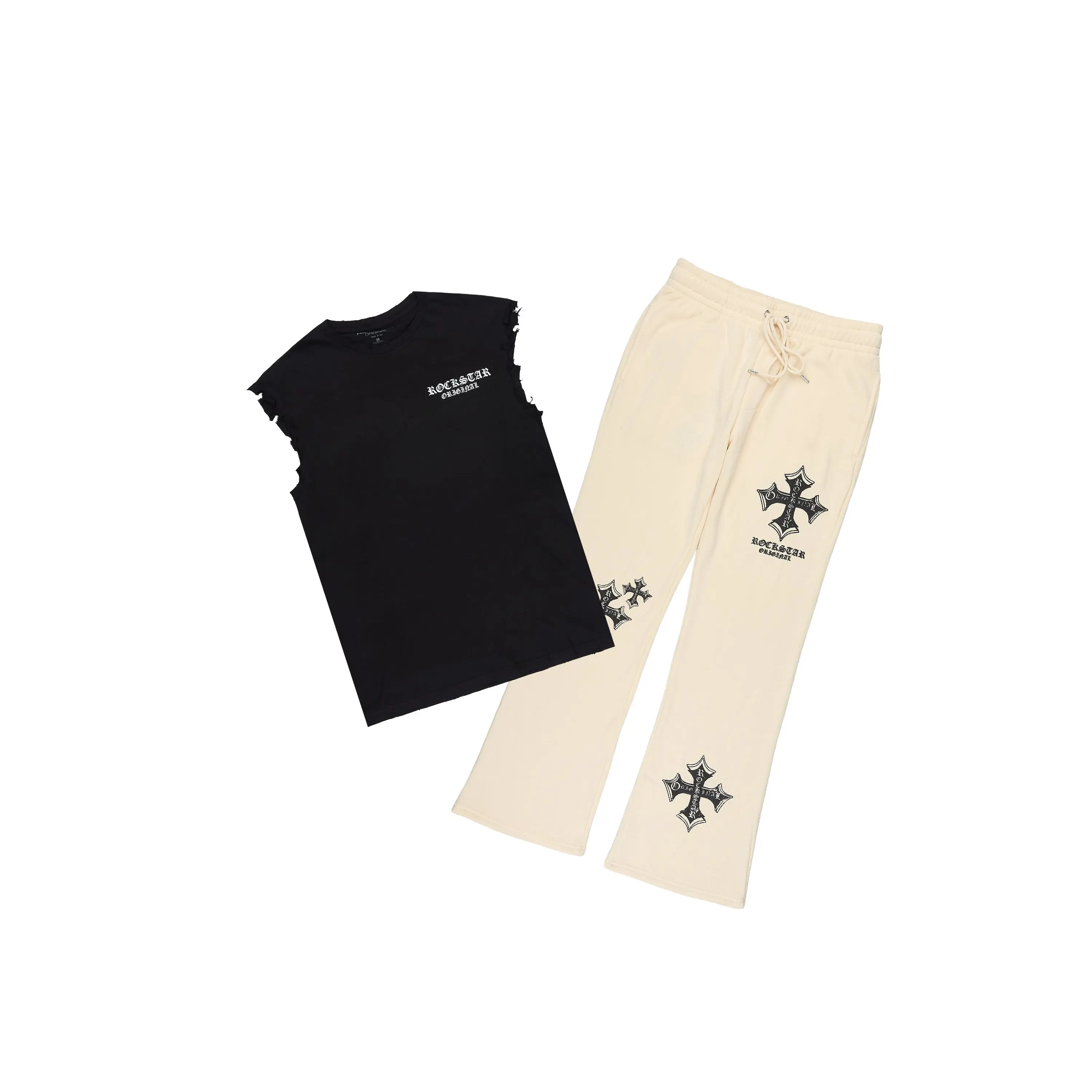 Arkady 2.0 Black/Sand Cut Sleeve/Stacked Pant Track Set