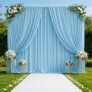 Baby Blue Soft Curtain Drapes for Backdrop 8 Pcs 5x10ft, Flowing Polyester with Delicate Drape for Wedding Reception, Christmas, Anniversary, Home Event