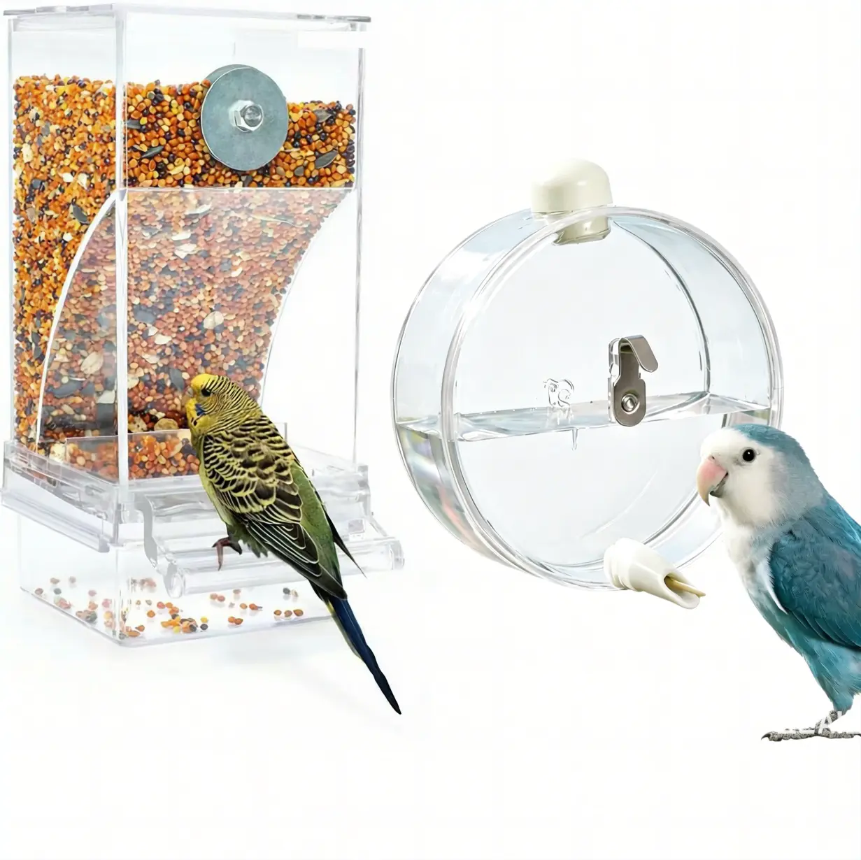 Bird Feeder & Leakproof Automatic Water Dispenser 1-Set Pack, Easy to Refill & Clean, Suitable for Small to Medium Birds (Budgies, Sun Conures), Ideal Gift for Pet Lovers