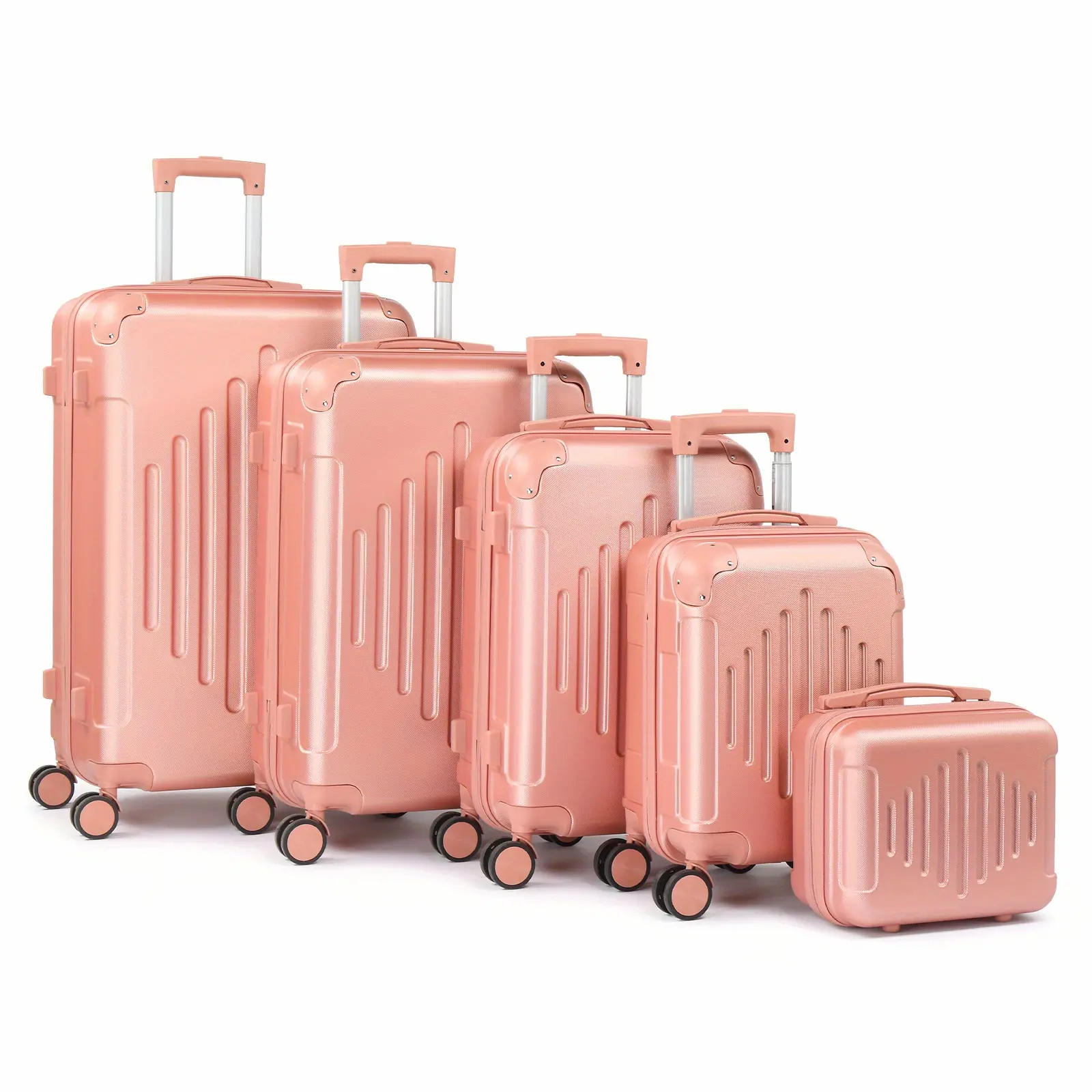 1/2/ 3/ 4/ 5pcs Trolley Case with 2 Wrapped Corners Stripe ABS Trolley Case Iron Trolley, with 12/ 16/ 20/ 24/ 28Inch Sizes, Durable And Fashionable, with TSA Lock, Lightweight Travel Suitcases Ideal for Frequent Travelers And Long Journey, Business