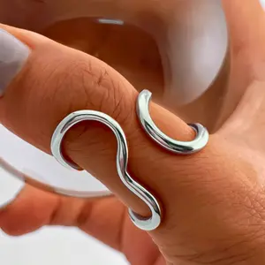 1pc Fashion Asymmetric Curved Stainless Steel Open Ring for Women, Daily Wear, Party,Holiday Gift,Mother's Day,Mom,Most Popular Products in Early 2025