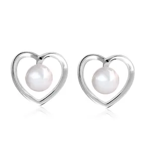 Harley 18k White Gold Plated Heart Stud Earrings with Shell Pearls