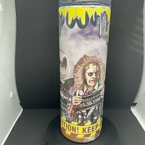 caution  tape  tumbler with Jack Skellington, Sally, and a few others