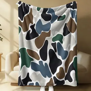 Classic Earth Tone Camouflage Print Flannel Nap Blanket, Ultra Soft Comfortable Sofa Bed Blanket, Home Outdoor Warmth Decor Gift