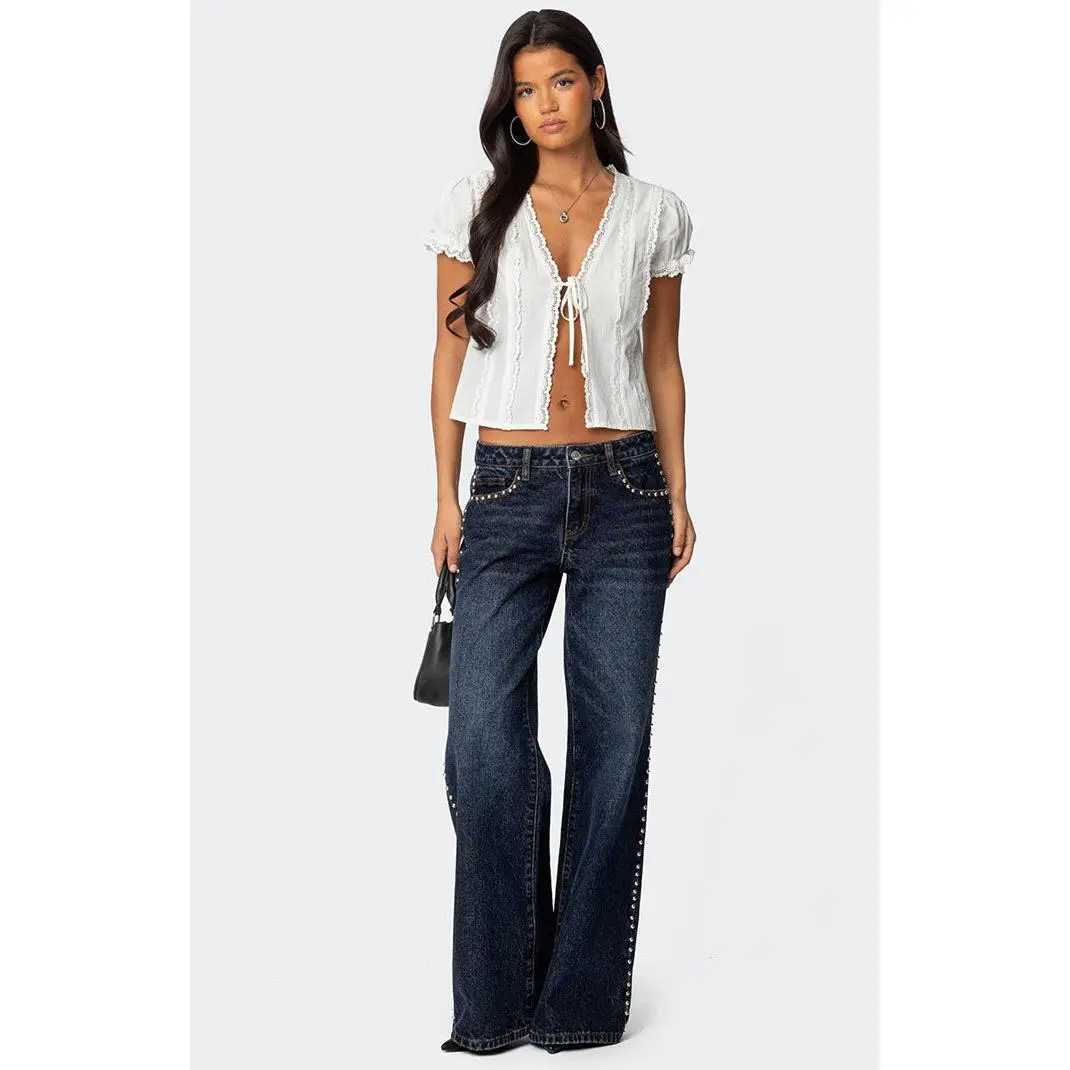 Edikted Women's Stassie Studded Low Rise Jeans