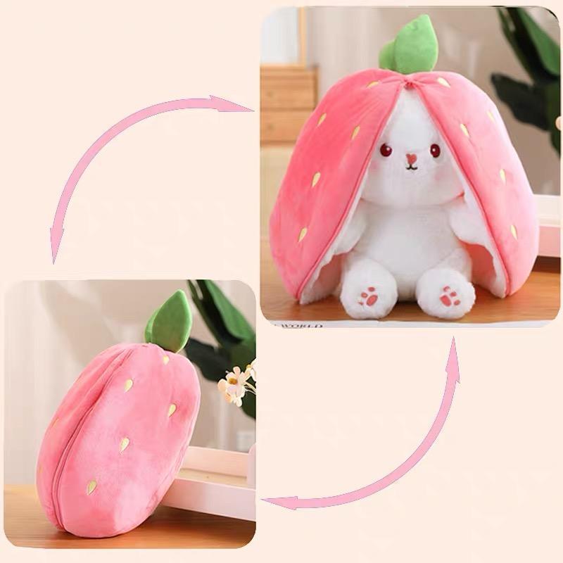 Cute Strawberry Bunny Plush Toy, Soft Kawaii Stuffed Animal, Hug Pillow & Bed Decoration, Furry Friends Plush Doll, Ideal Birthday Gift for Kids & Girls