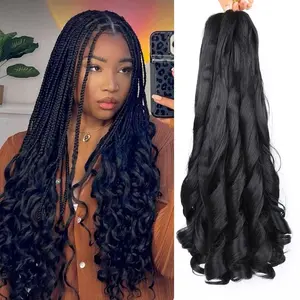 French Curly Braiding Hair 18 Inch 8 Packs Curly Braiding Hair Pre Stretched for Box Braids French Curls Crochet Braids Bouncy Loose Wavy Braiding Hair Extensions (18 Inch, Natural Black)