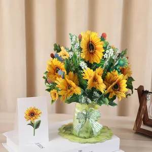 Sunflower bouquet paper carved 3D pop-up greeting card, suitable for home decoration, dates, birthdays, Teacher's Day, Mother's Day, Father's Day, Thanksgiving and other holidays summerwins