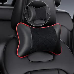 2pcs Universal Car Removable Headrest PU Leather Neck Pillow, Soft Comfortable Seat Rest Cushion, Auto Interior Accessories Decorations