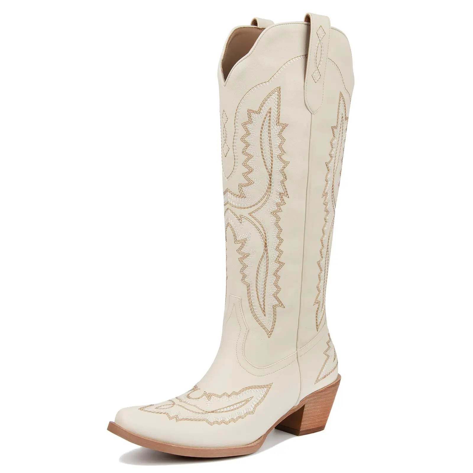 Cowboy Boots for Women Knee High Cowgirl Boots Pointed Toe Chunky Heel Western Boots,Retro Country Boots,Vintage Tall Boots