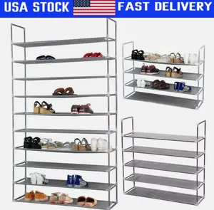 10 Tier 50 Pairs Shoe Rack Storage Organizer Shoe Tower Shelf, Gray