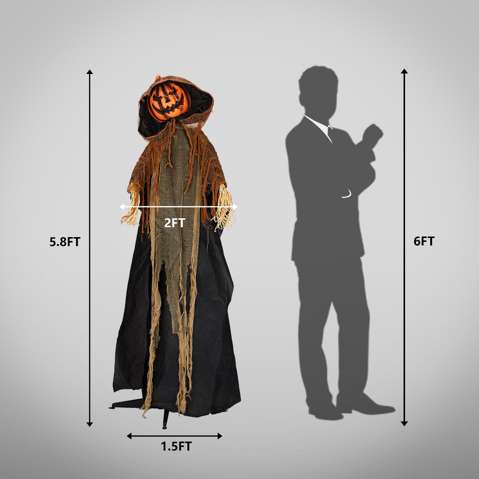 Ubesgoo 5.8ft Life-Size Animatronics Pumpkin Ghost Decorative Prop, Sound-Activated Outdoor Indoor Decor with Creepy Eyes & Sounds, Scary Holiday Haunted House Supplies
