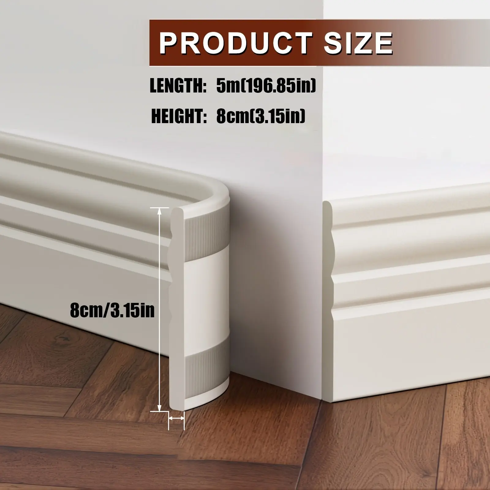 Self-Stick Baseboard Trim & Floor Molding - Waterproof NBR Foam Suitable for Wall Skirting, Floor, Door Frames, Multi-Size Color Options, Flexible Durable Trim, Peel & Stick Installation for Renovation