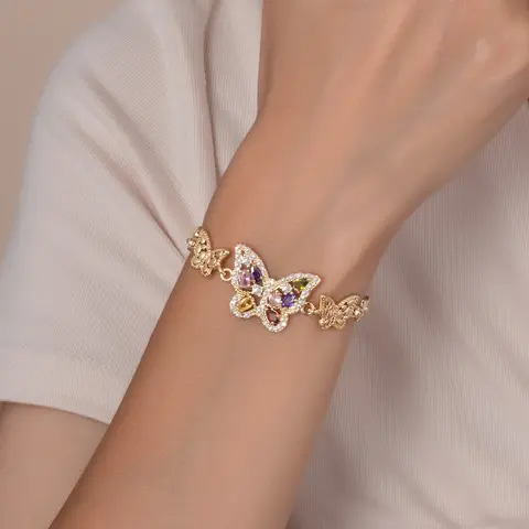 Elegant Colorful Zircon Butterfly Bracelet, Ladies' Jewelry Gift, Fashion Creative Butterfly Accessory, Daily Wear, Exquisite Trendy Bracelet, Fashionable Bracelet