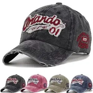 Unisex Baseball Cap Vintage Cap Men Women Washed Cowboy hat Orlando Embroidery Retro Adjustable Dad Hat