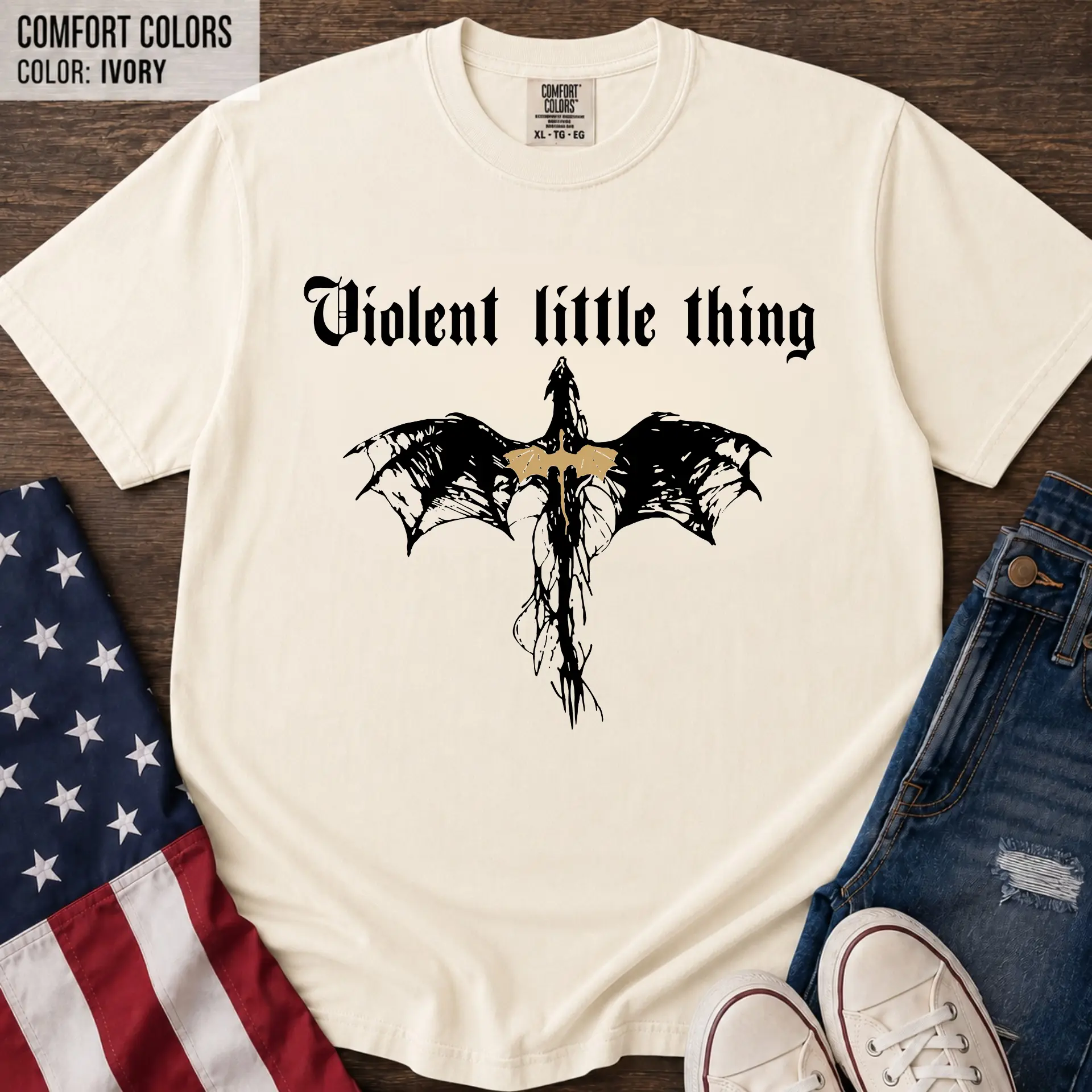 Violent Little Thing Dragon Shirt, Fourth Wing Bookish Graphic Tee, Iron Flame Basgiath War College T-Shirt, Fantasy Book Lover Aesthetic Apparel, Gothic Mythical Creature Streetwear Top, Xaden Riorson Violet Sorrengail Gift, Century Cotton Co.