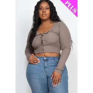 Plus Size Button Up Cropped Top