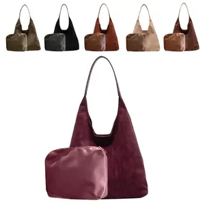 Practical Suede Tote Bag for Women Fashion Retro Design Medium Handbag for Thanksgiving Party