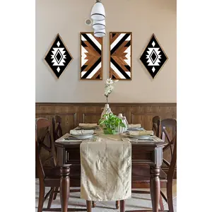 Western Aztec Wall Decor, Wood Southwestern Wall Art, Native American Navajo Tribal Boho Modern Home Living Room Bedroom Decorations Hanging Minimalist