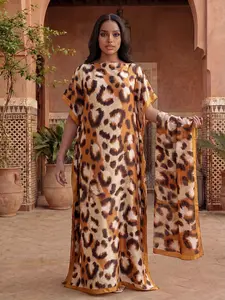 Women's Leopard Print Versatile Set Spring Summer Thin Loose Fit Elegant Robe Shawl + Long Silk Scarf Beach Sun Protection Satin Scarf