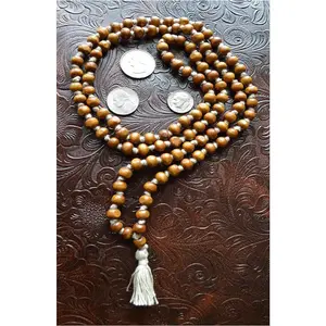 8MM TULSI HOLY BASIL PRAYER BEADS JAPA MALA NECKLACE HAND KNOTTED. KARMA (108+1) BEADS. BLESSED &amp; ENERGIZED HINDU TIBETAN BUDDHIST SUBHA ROSARY