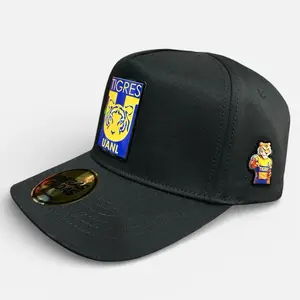 Gorra Tigres estilo placa alta calidad y ajustable - high quality SnapBack hat - full black colored hat universal fit