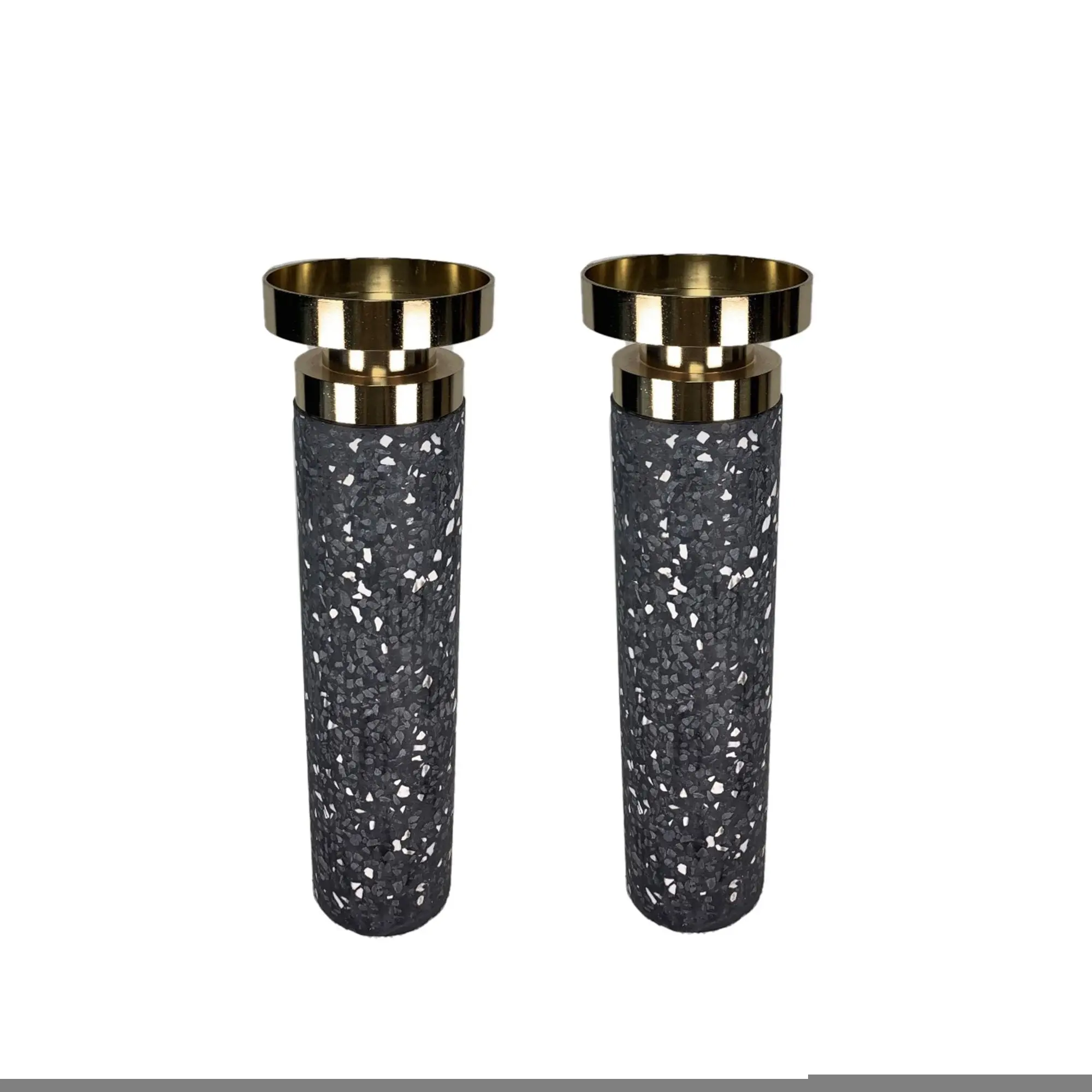 Set of 2 Gold Cylinder Candlesticks – Modern Decorative Candle Holders with Splatter Finish for Dining Tables and Home Decor