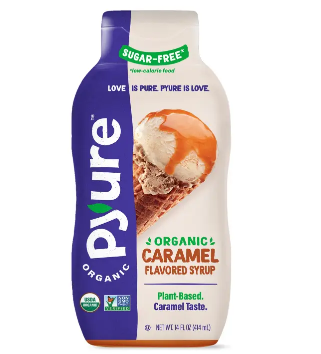 Pyure Organic Caramel Dessert Syrup | Sugar-Free Keto Topping, 14 Oz Jar | Sugar-free caramel dessert syrup with 1g net carb for keto ice cream, pancakes, low carb sweets, coffee, and vegan treats