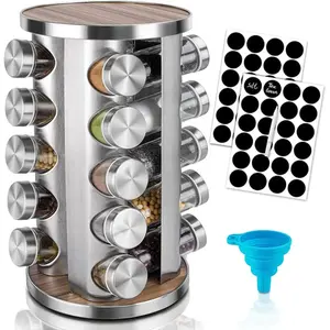 Stainless Steel 360-Degree Revolving Kitchen Spice Rack Organizer, 20-Jar Seasoning Storage for Cabinets & Countertops, Easy Access Design