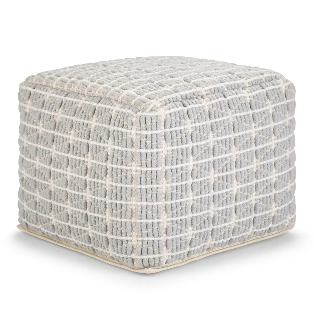 HomeRoots 638515 14 x 18 x 18 in. Blue Cotton Pouf Ottoman