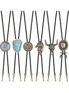 Subiceto 6Pcs Bolo Tie for Men Western Cowboy Natural Turquoise Tiger Eye Stone Necktie Native American Bola Tie Set Boho Bohemian Tie