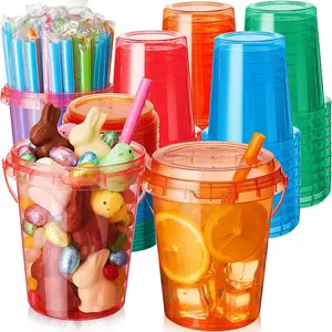 5/10 Pack 34oz Disposable Plastic Cups with Lids and Straws, Soft Tone Ice Coffee Cups, Party Supplies for Beach and Pool Parties
