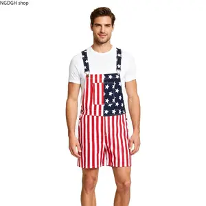 American Flag Overalls for Men and Women, Unisex Bib Pants with Soft Stretch Fabric, Breathable Summer Streetwear Outfit for Independence Day, Memorial Day, National Holiday Festivals, Parades, Parties and Casual Vacation Wear