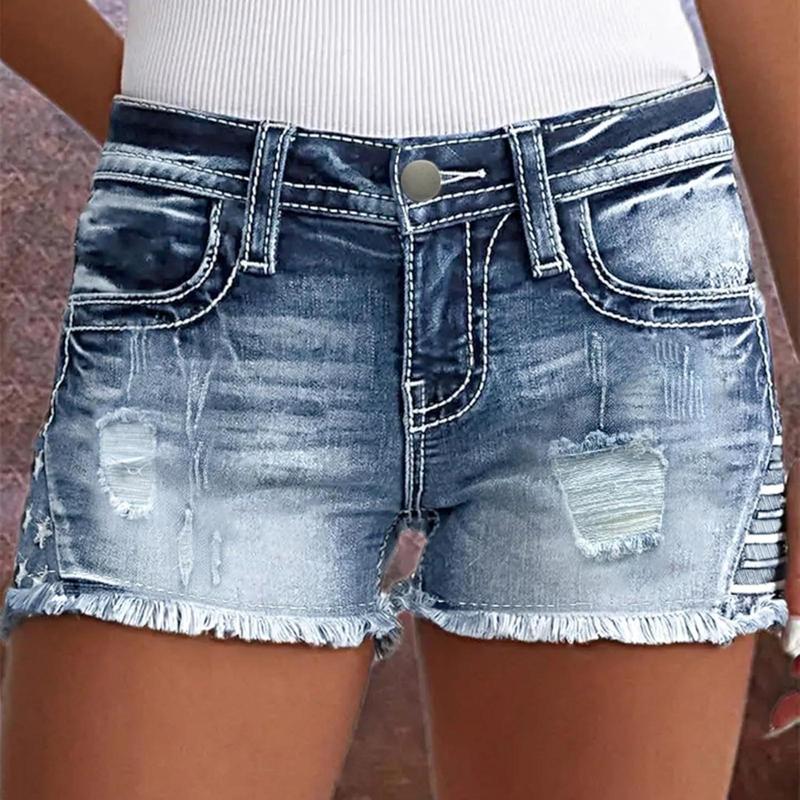 Women's Denim Shorts Summer Casual Low Waisted Frayed Raw Hem Ripped Denim Jean Shorts Cut Off Denim Shorts Trendy Shorts