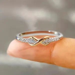 Elegant Bohemian Infinity Ring for Women - 8-segment color separation design, synthetic cubic zirconia, white gold plated with copper. A suitable jewelry gift for everyday wear, expressing individuality, bohemian enthusiasts, and fashionable women.