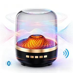 Harman-Style Transparent Glass Bluetooth Speaker, 360° Surround Sound, Dynamic RGB Light Sync, Hi-Res Audio, Compact Rechargeable Speaker with Cable Charging, Wireless Connection & Streaming for Home Decor, Parties