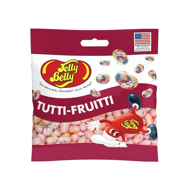 Jelly Belly Gourmet Classic Tutti-Frutti Flavor Jelly Beans, 3.5 oz Pre-Packaged Peg Bag (27 Beans) with Beeswax & Carnauba Wax, Gluten-Free, Trans Fat-Free Soft Chewy Snack, Made in USA, 24 Month Shelf Life, Ideal for Movie Nights & Candy Lovers
