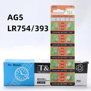 Ag5 393 Lr754 Sr754 Alkaline Button Cell Battery, Replacement Battery for Watches, Alarm Clocks, Toys, Small Appliances