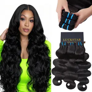 LUCKSTAR Body Wave Real Human Hair Bundles Double Drawn Ultra Thin Weft Cuticle Aligned Long-Lasting Professional Sew-In Extensions Reusable and Dyeable