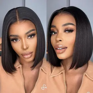 Asteria Hair Yaki Straight Natural Black Ready To Go 7×4 Lace Pre Cut Glueless Bob Wig